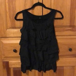 Ann Taylor LOFT Black Tank - Ruffle Overlay Front